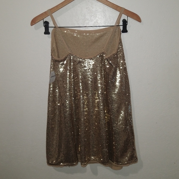 NWT FREE PEOPLE Gold Shimmer Sequins Mini Dress - Picture 8 of 11